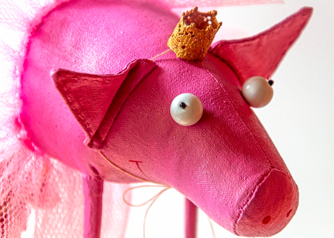 Piglet the Princess, Handcrafted Art sculpture by Marlitoyart