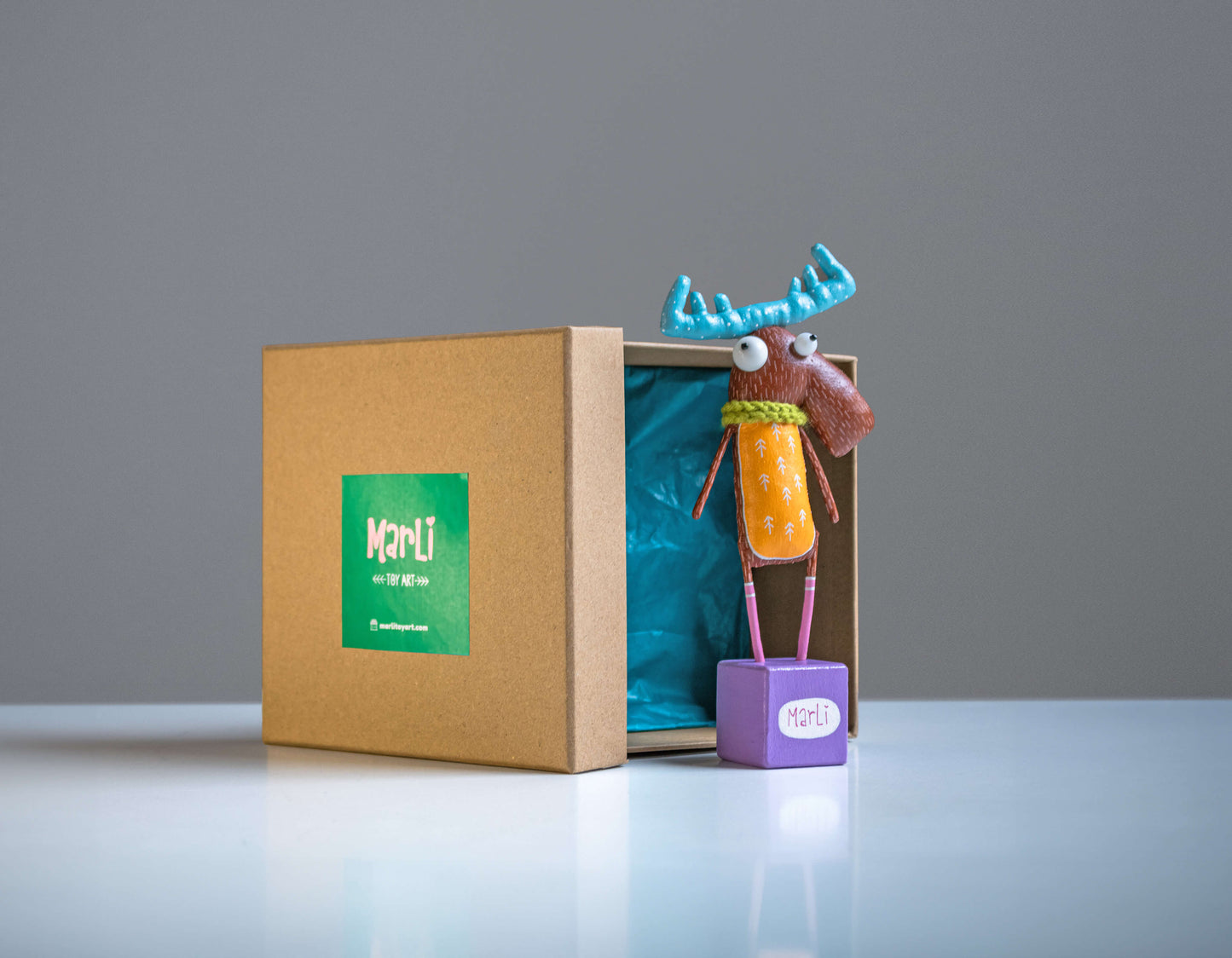 Albert the moose Collectible Handcrafted interior toy, Gift by Marlitoyart