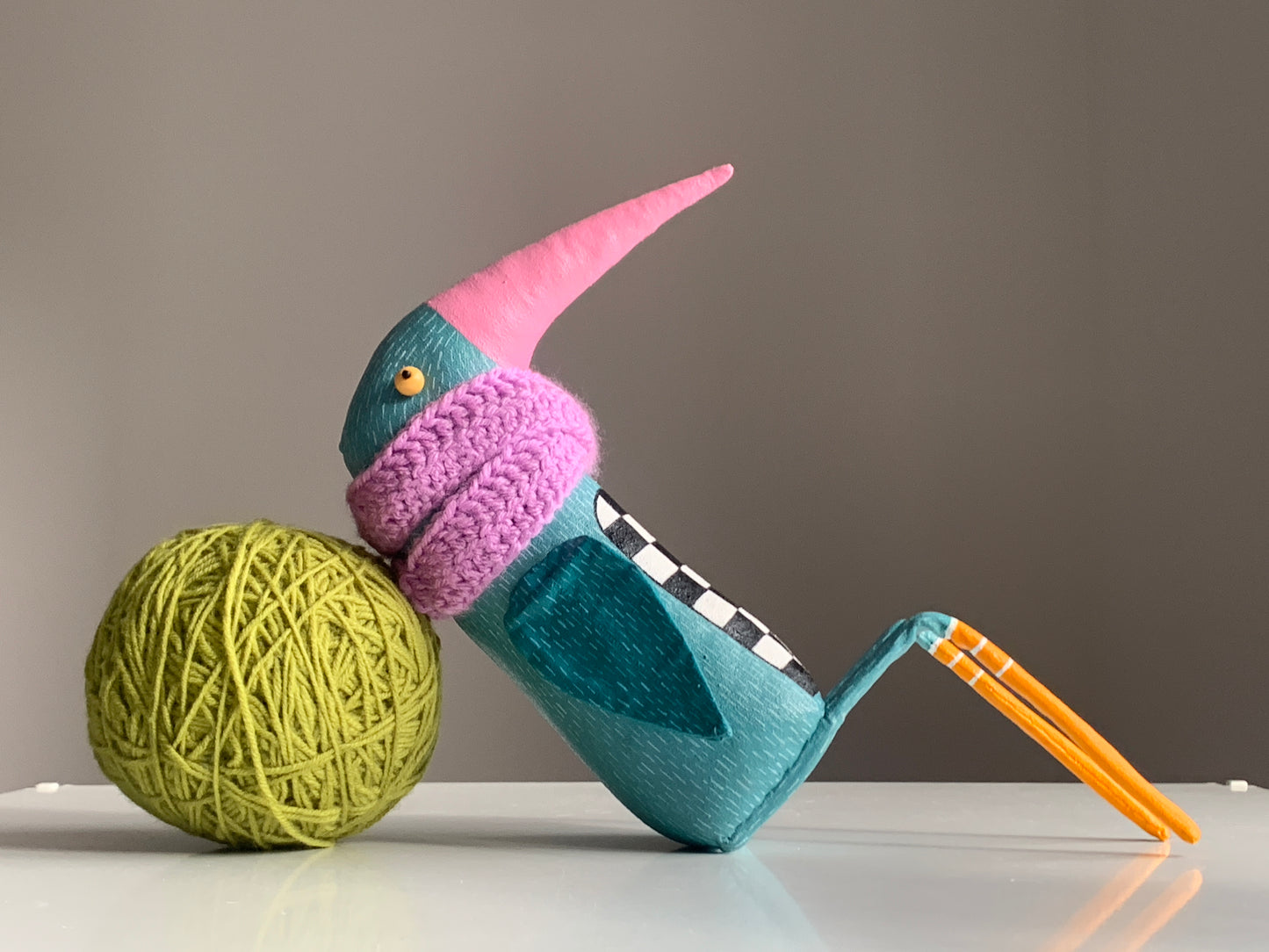 Bird in the violet scarf, Interior Sculpture, unique gift for your home