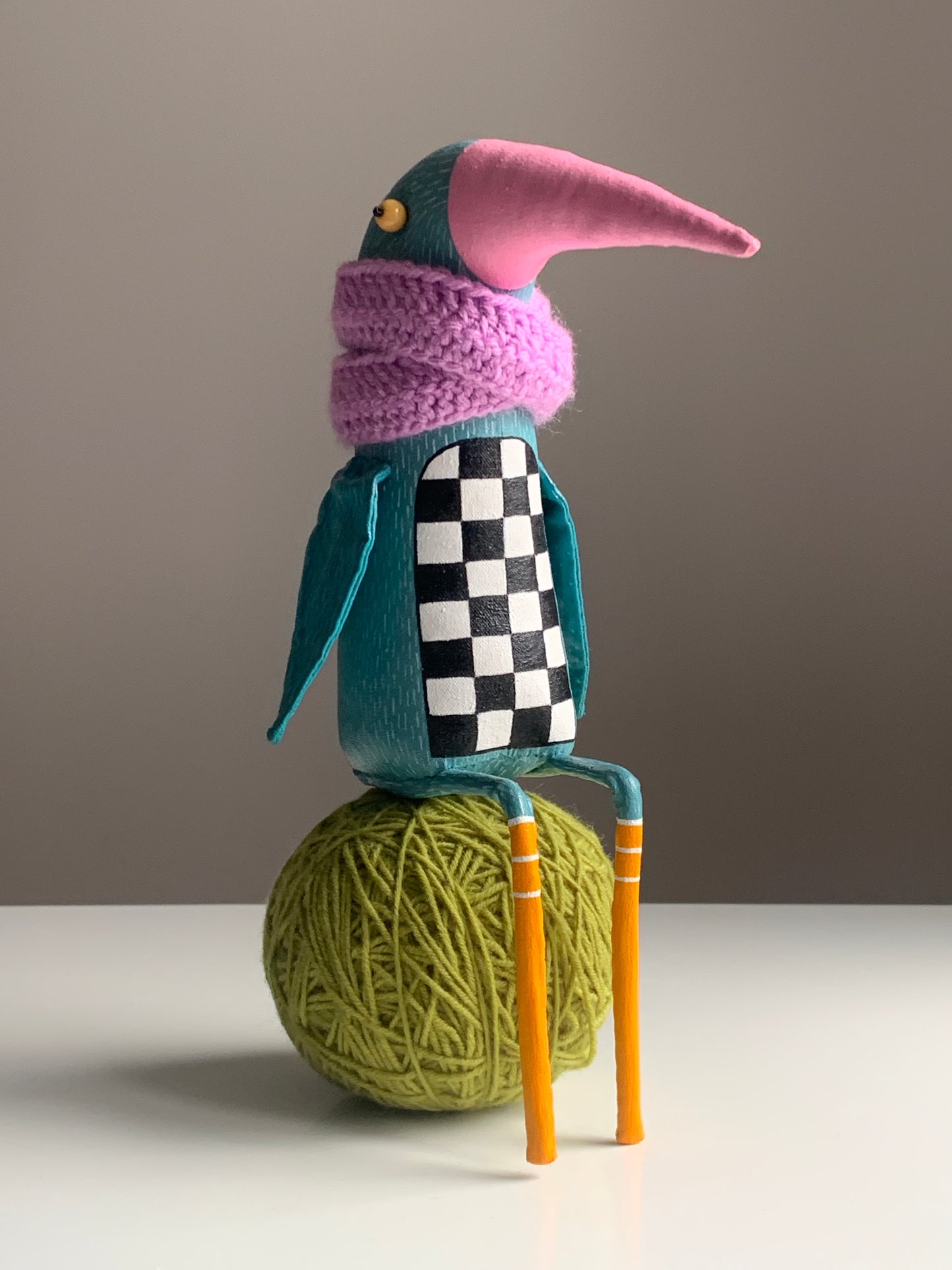 Bird in the violet scarf, Interior Sculpture, unique gift for your home