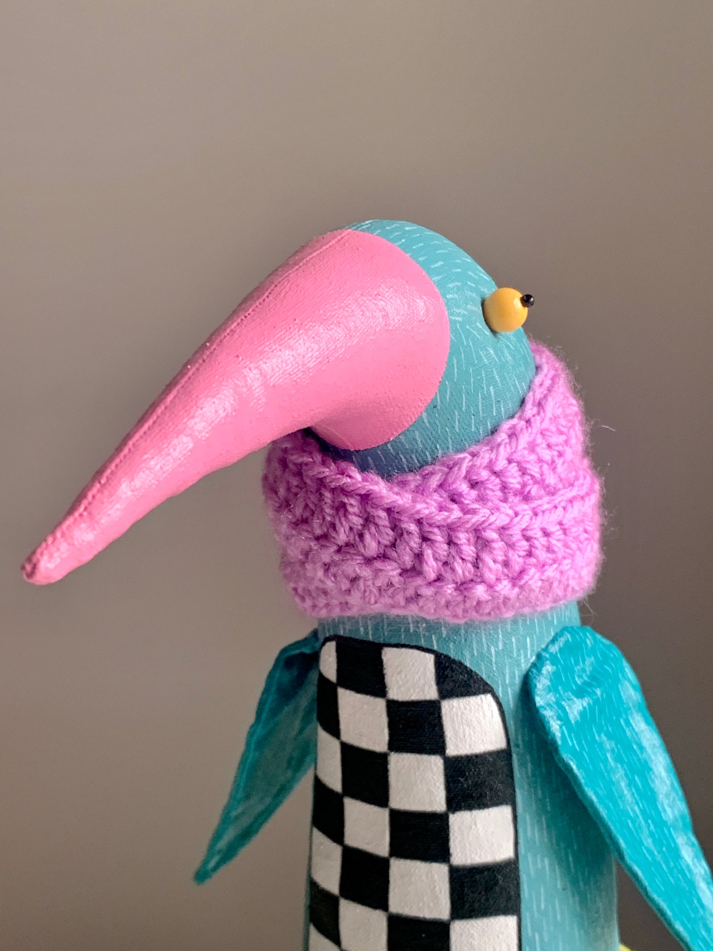 Bird in the violet scarf, Interior Sculpture, unique gift for your home