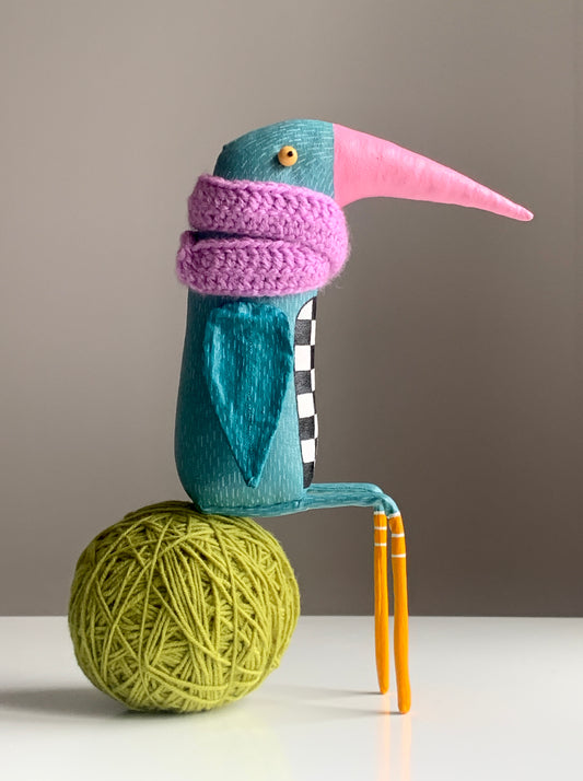 Bird in the violet scarf, Interior Sculpture, unique gift for your home