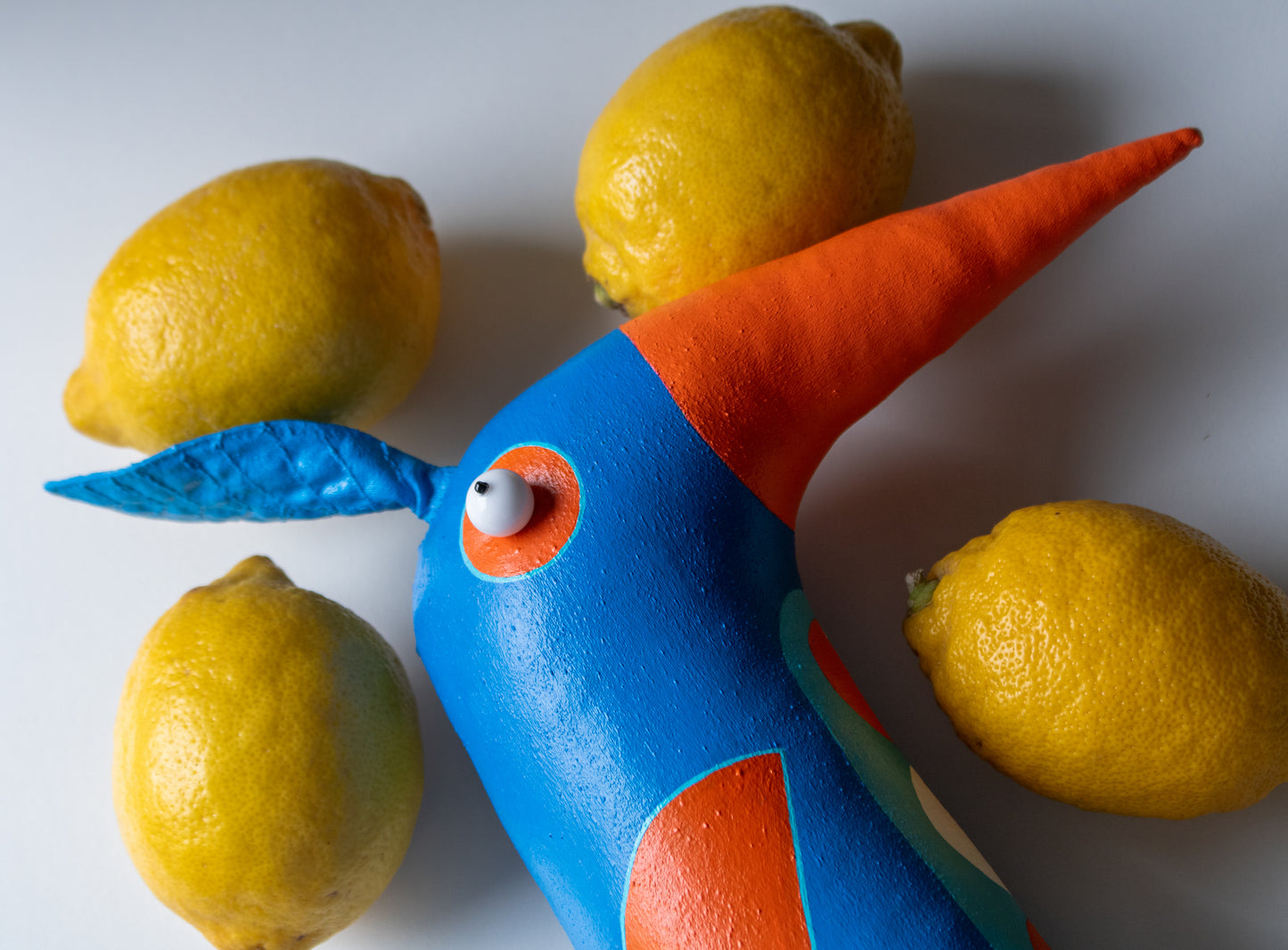 Blue Handmade Decorative Bird Sculpture Contemporary Naive Art Object