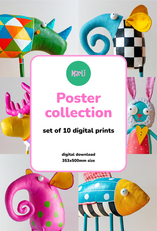 Set of 10 XL Printable Posters – Whimsical Toy Photography by Marli Toy Art | Emotional Wall Decor for Kids, Cafés & Creative Spaces
