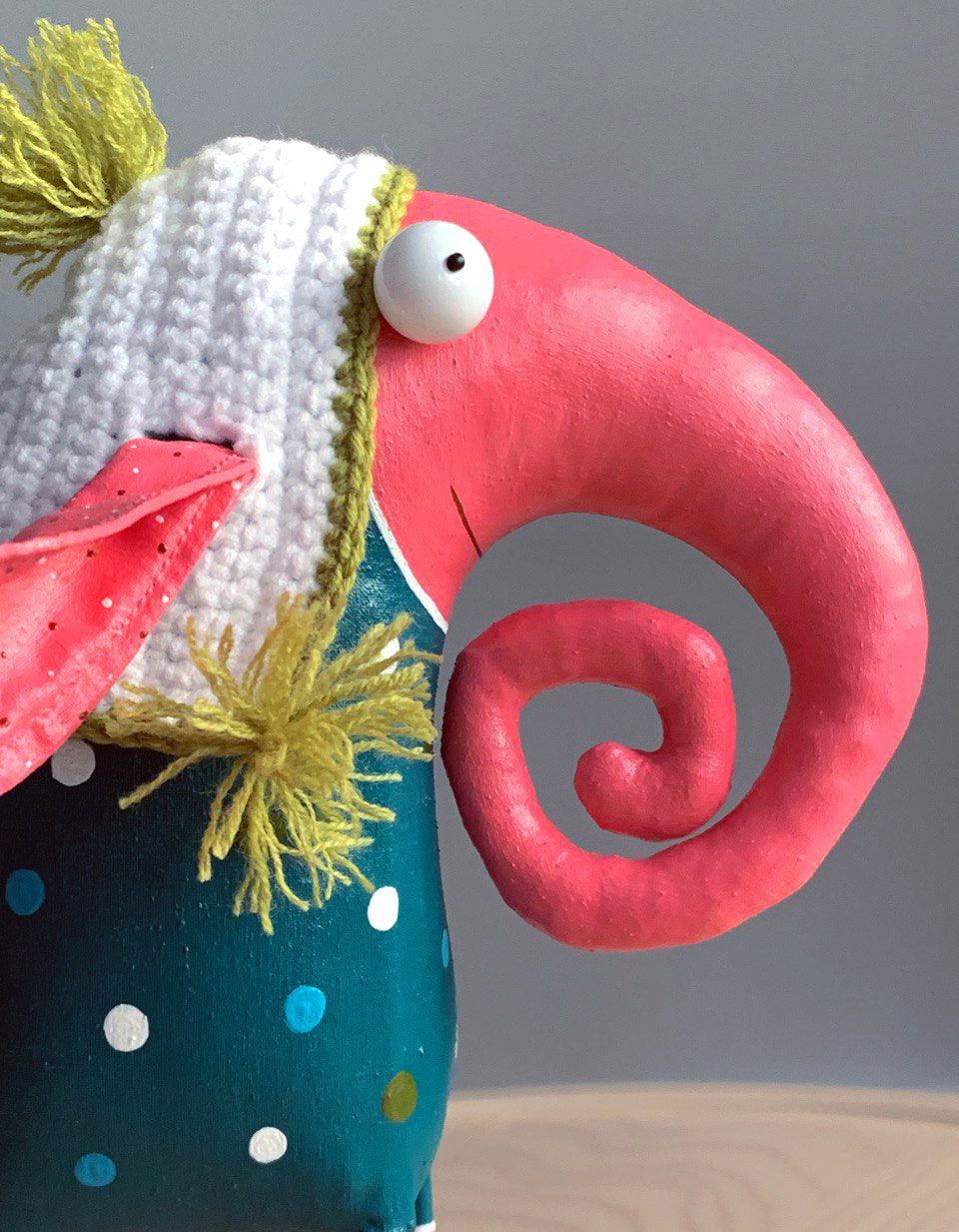 Handmade Elephant in the Knitted Hat, Interior Sculpture | Marlitoyart