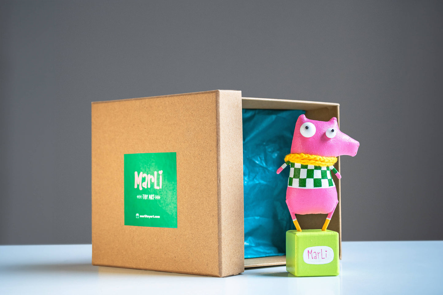Oliver the piglet Collectible Handcrafted interior toy, Gift by Marlitoyart
