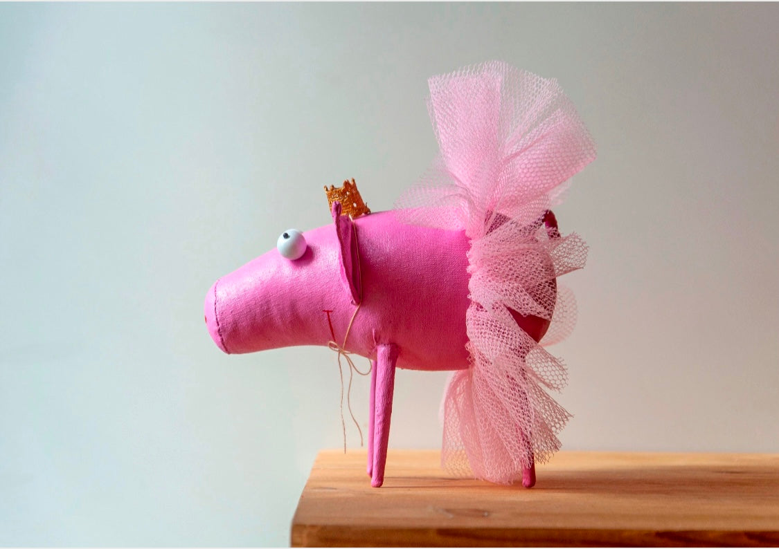 Piglet the Princess, Handcrafted Art sculpture by Marlitoyart
