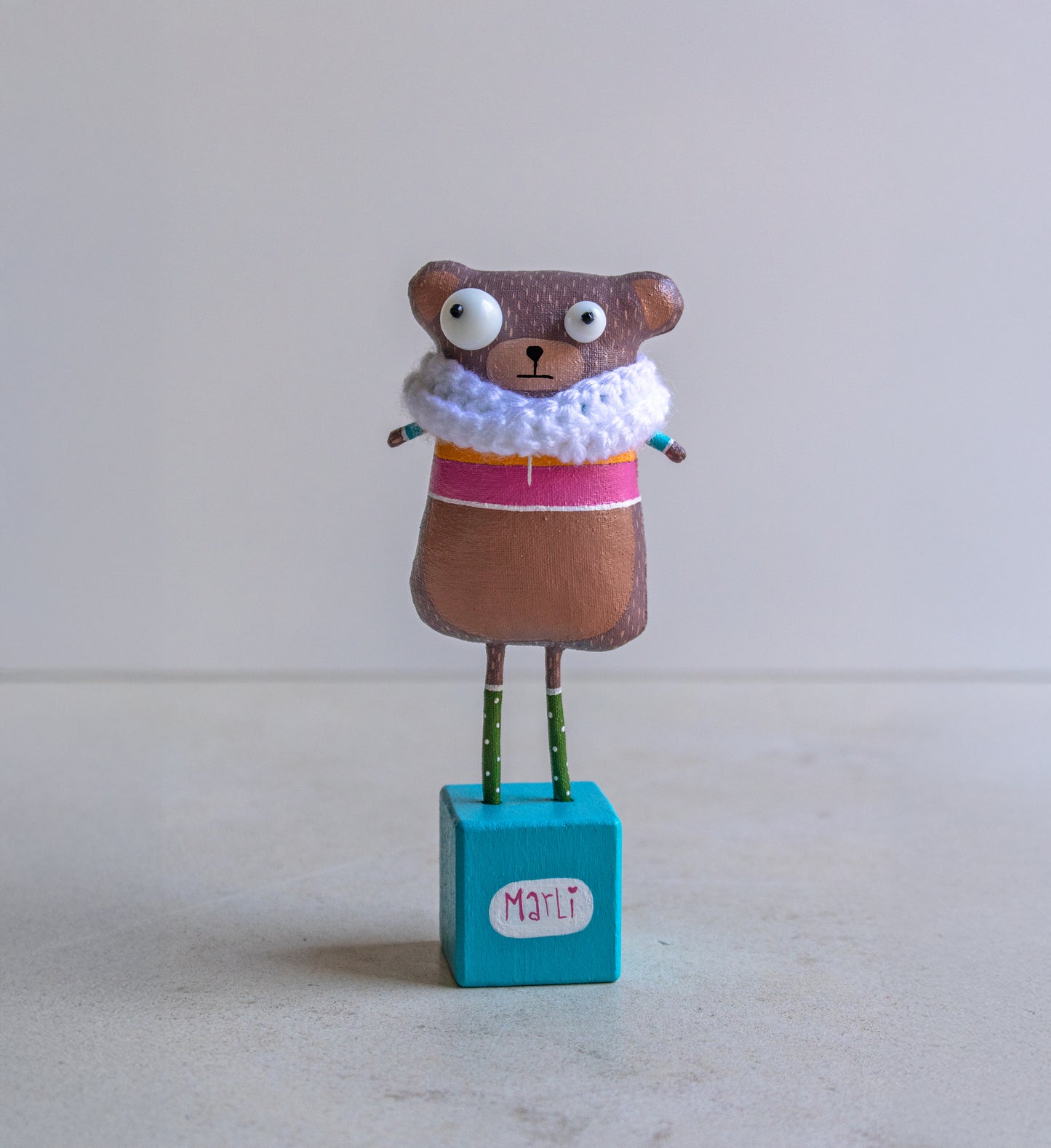 Bernard the Bear , Collectible Christmas interior handcrafted toy by Marlitoyart