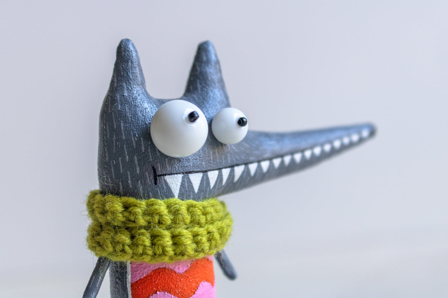 Maiky the Festive Wolf ,Handcrafted Collectible Interior Sculpture by Marlitoyart