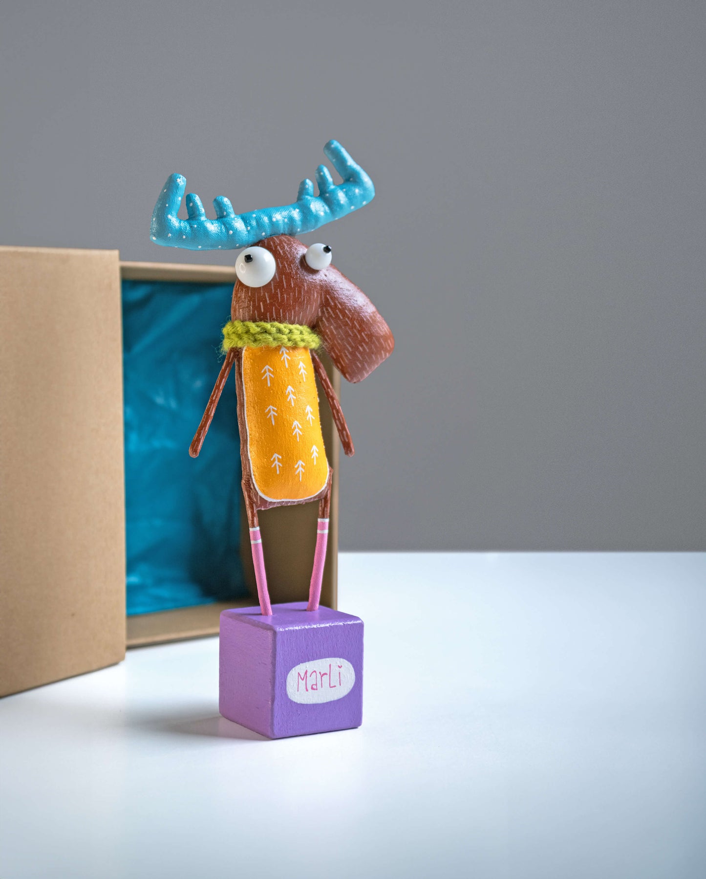 Albert the moose Collectible Handcrafted interior toy, Gift by Marlitoyart