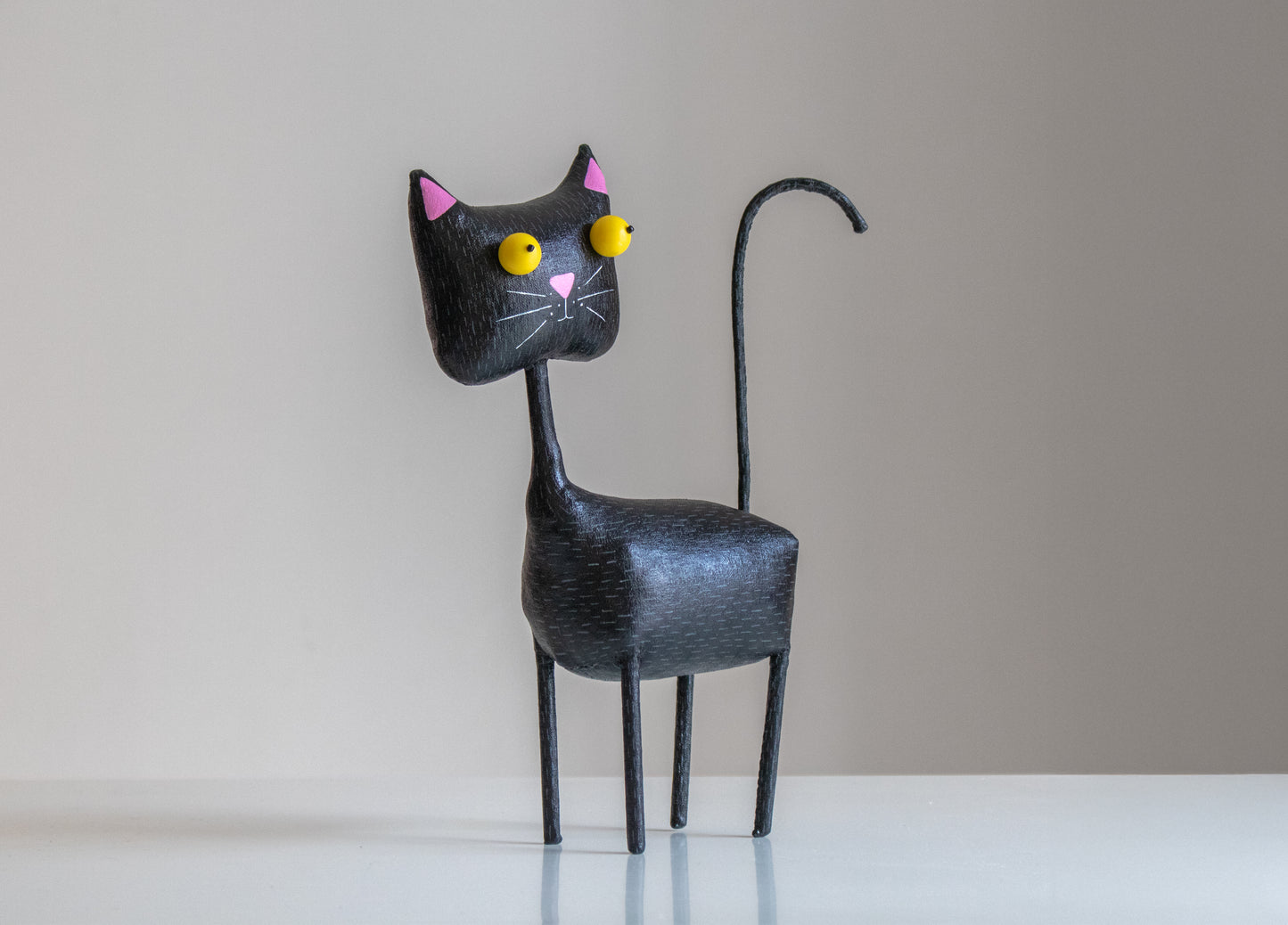 Handmade Lucky Cat – Black Cat Sculpture for Home Decor, Unique Gift for Cat Lovers by Marlitoyart