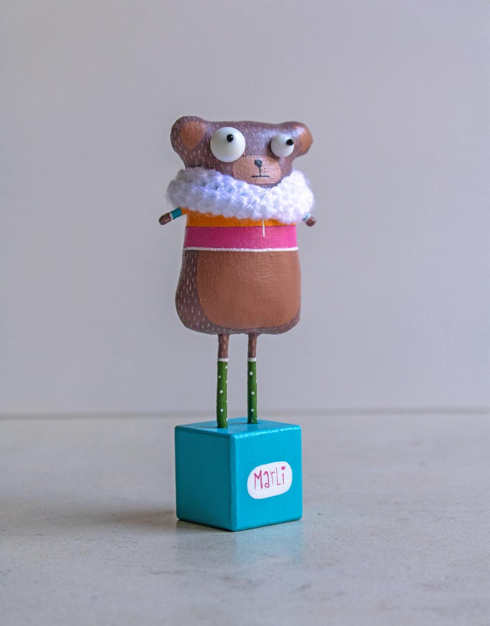 Bernard the Bear , Collectible Christmas interior handcrafted toy by Marlitoyart