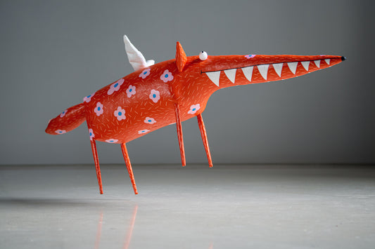 Handmade The naked Fox in the flowers, Interior Sculpture, Marlitoyart