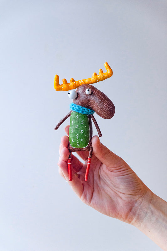 Handmade Winter Moose , Large Unique  Brooch | Marlitoyart