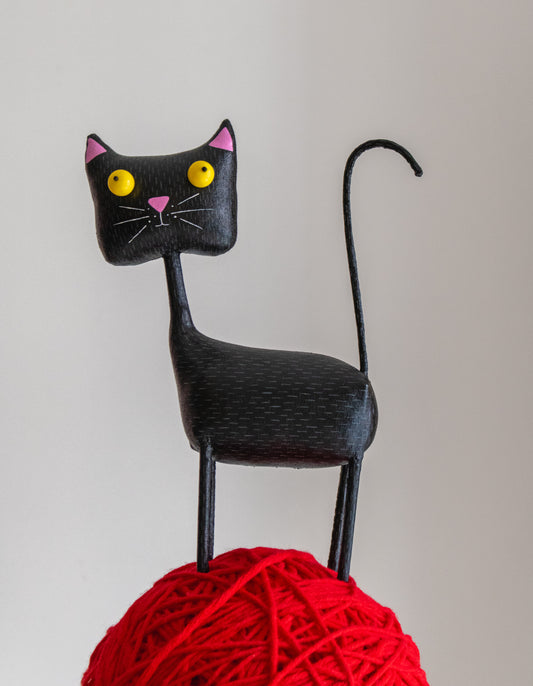 Handmade Lucky Cat – Black Cat Sculpture for Home Decor, Unique Gift for Cat Lovers by Marlitoyart
