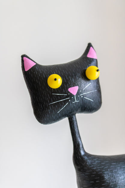 Handmade Lucky Cat – Black Cat Sculpture for Home Decor, Unique Gift for Cat Lovers by Marlitoyart