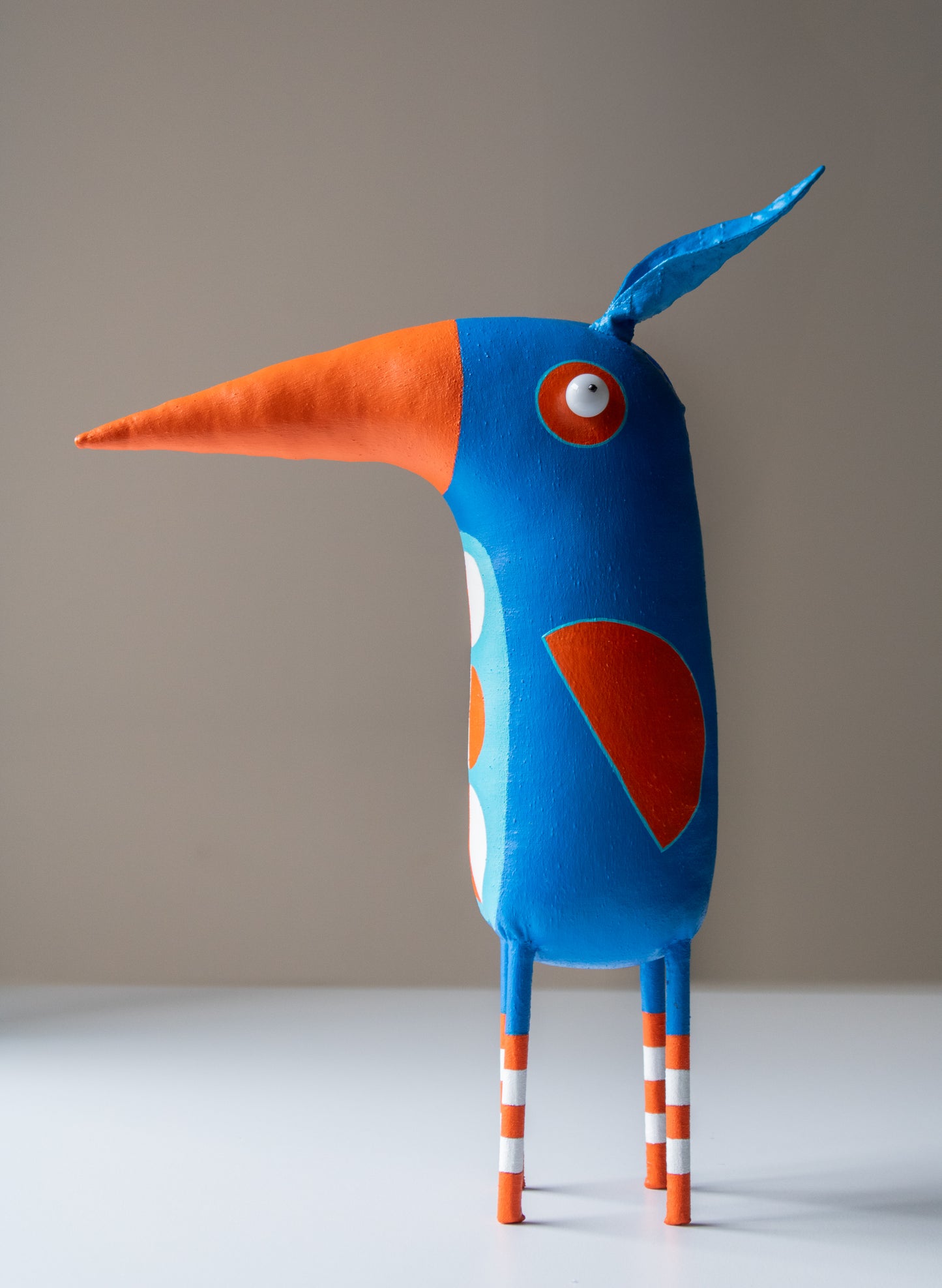 Blue Handmade Decorative Bird Sculpture  Contemporary Naive Art Object