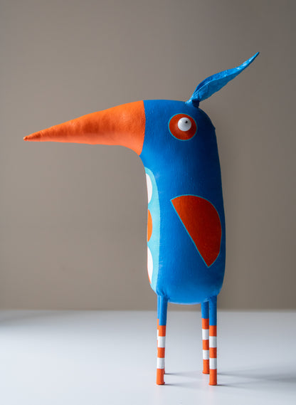 Blue Handmade Decorative Bird Sculpture  Contemporary Naive Art Object