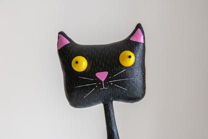Handmade Lucky Cat – Black Cat Sculpture for Home Decor, Unique Gift for Cat Lovers by Marlitoyart