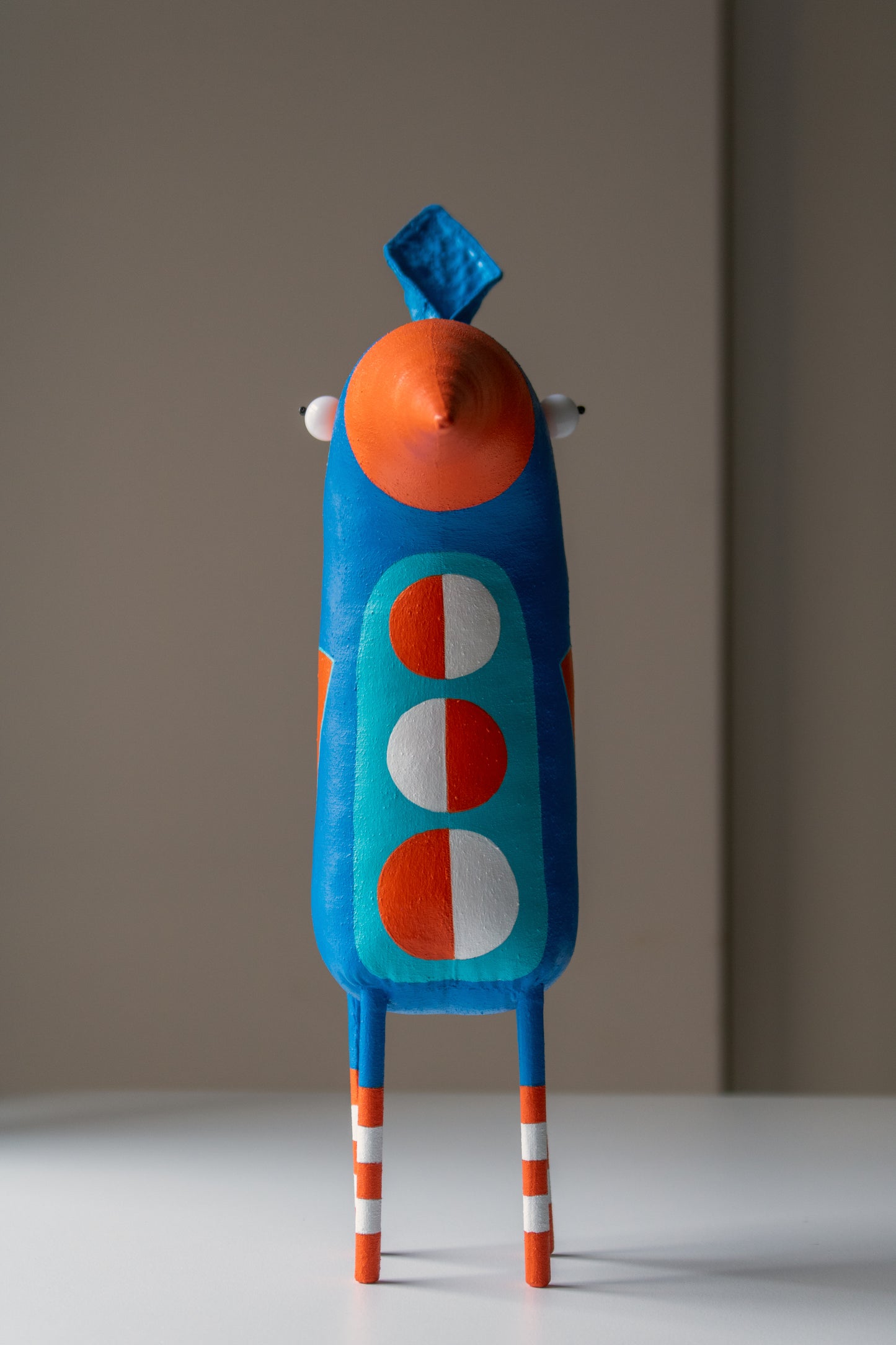 Blue Handmade Decorative Bird Sculpture  Contemporary Naive Art Object