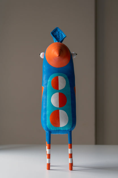 Blue Handmade Decorative Bird Sculpture  Contemporary Naive Art Object