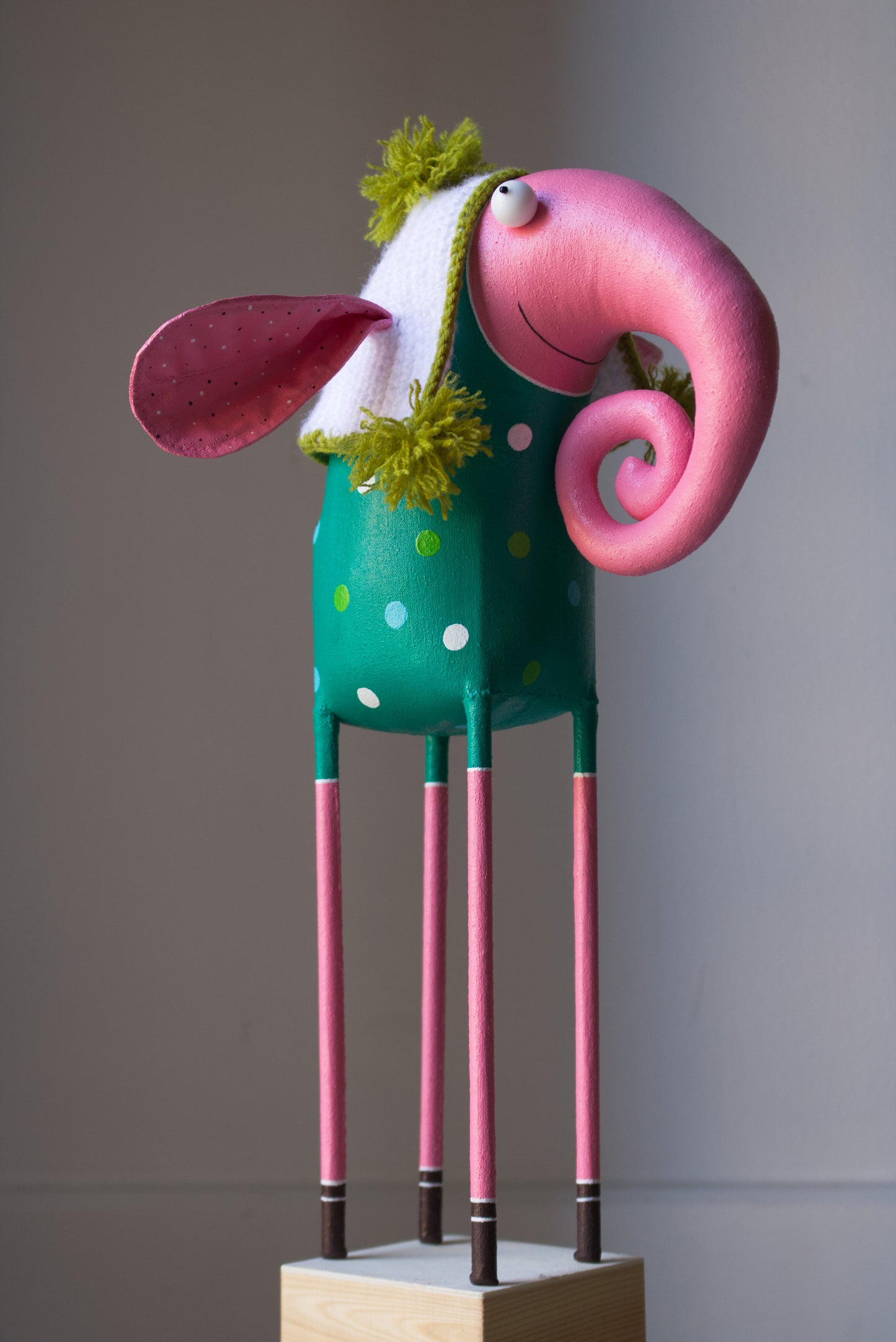 Handmade Elephant in the Knitted Hat, Interior Sculpture | Marlitoyart