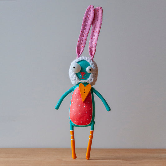 Handmade Little Hare  in the Knitted Hat , Pocket Toy - Interior Sculpture | Marlitoyart