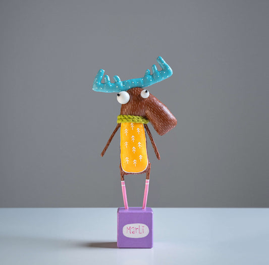 Albert the moose Collectible Handcrafted interior toy, Gift by Marlitoyart