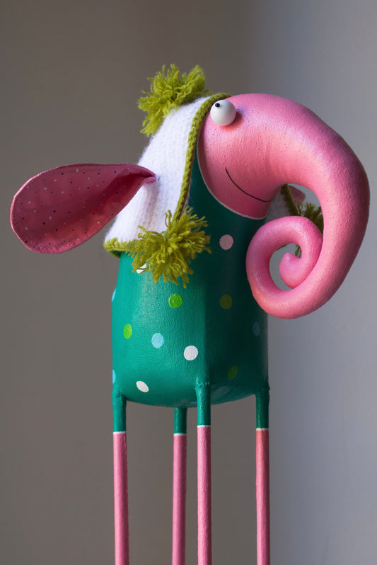 Handmade Elephant in the Knitted Hat, Interior Sculpture | Marlitoyart