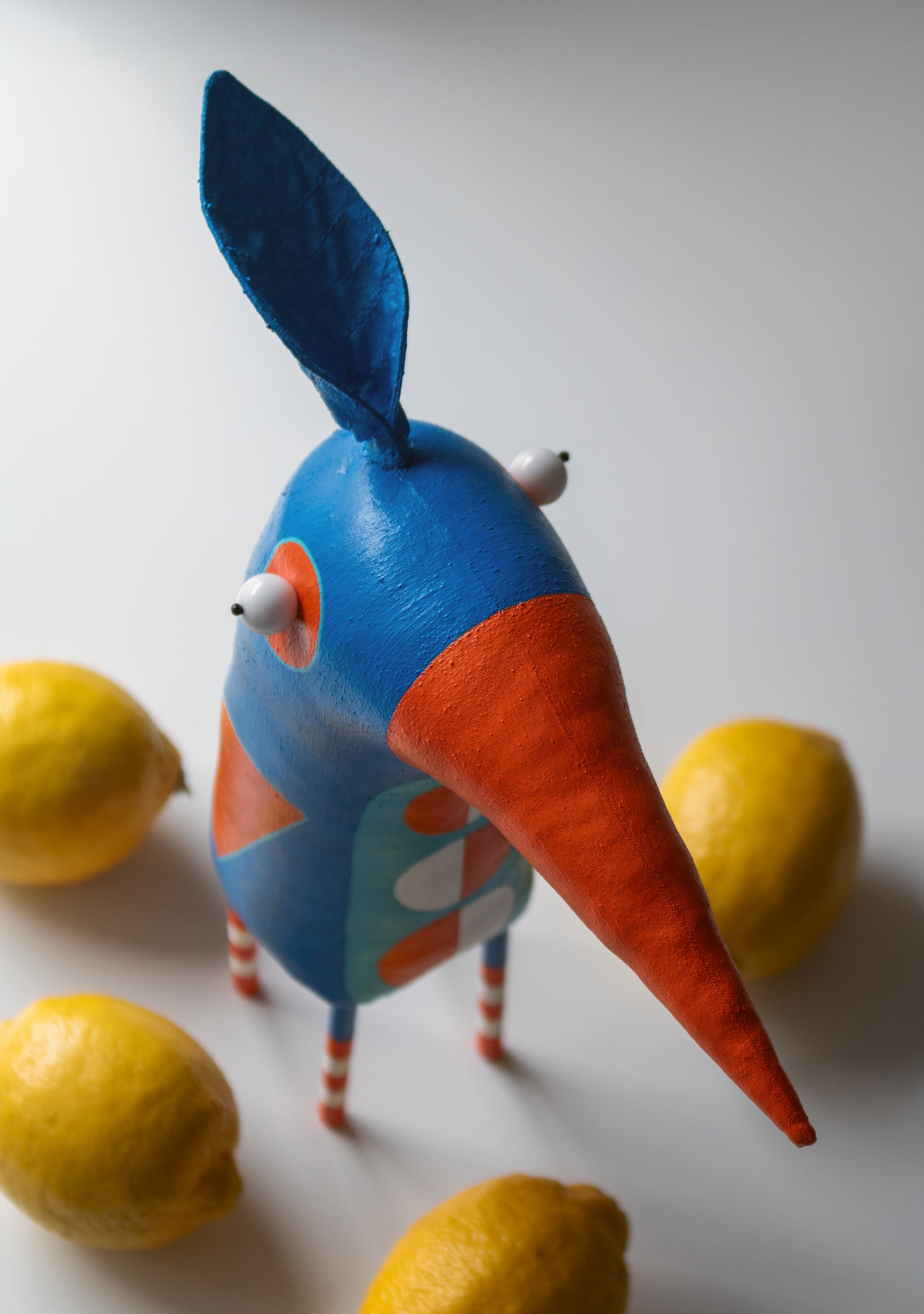 Blue Handmade Decorative Bird Sculpture  Contemporary Naive Art Object