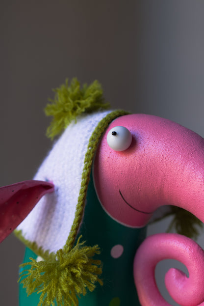 Handmade Elephant in the Knitted Hat, Interior Sculpture | Marlitoyart
