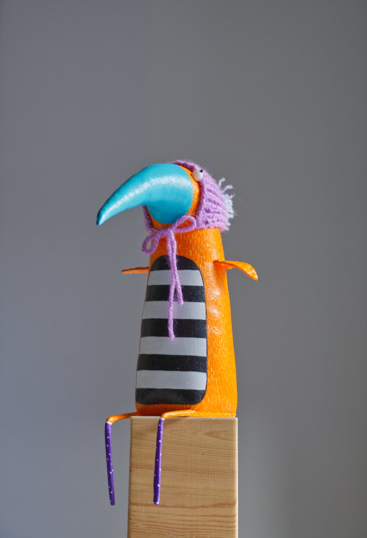 Handmade Yellow Bird Margarita in the Knitted  Hat, Interior Sculpture | Marlitoyart