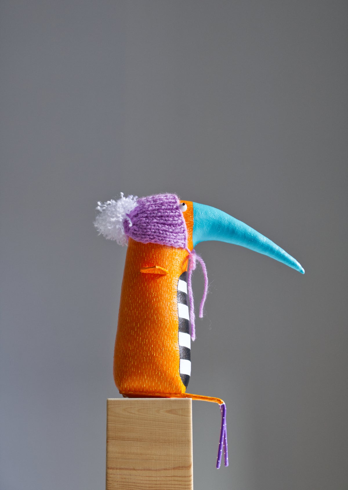 Handmade Yellow Bird Margarita in the Knitted  Hat, Interior Sculpture | Marlitoyart