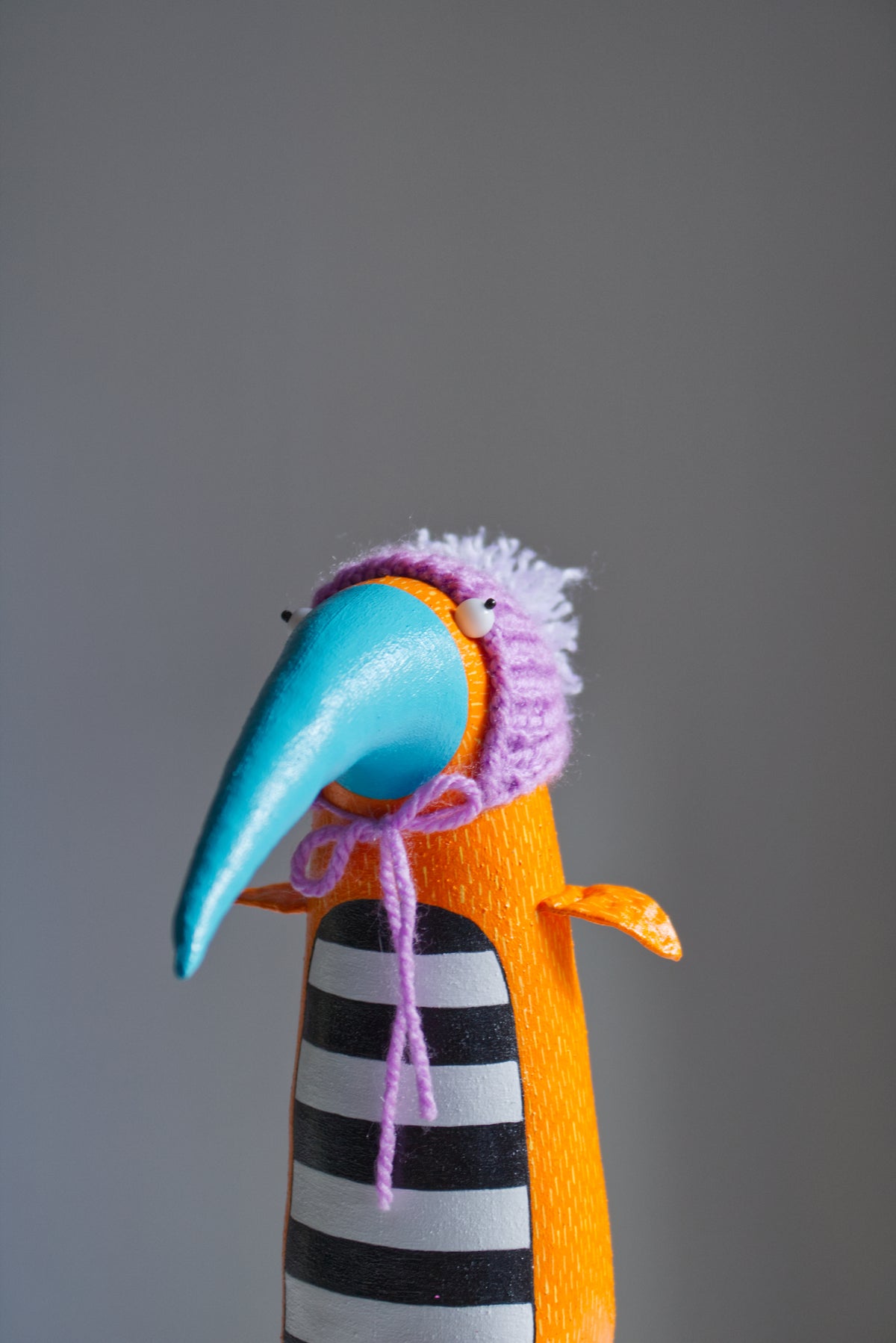 Handmade Yellow Bird Margarita in the Knitted  Hat, Interior Sculpture | Marlitoyart
