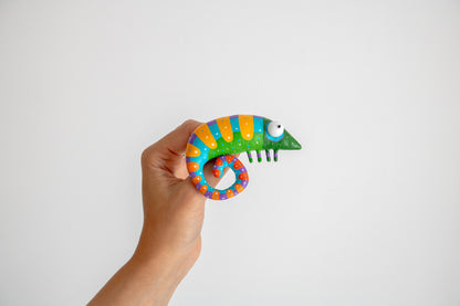 Handmade and hand painted Chameleon Brooch – Unique Art Jewelry by Marlitoyart