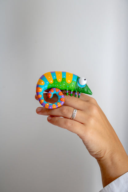 Handmade and hand painted Chameleon Brooch – Unique Art Jewelry by Marlitoyart