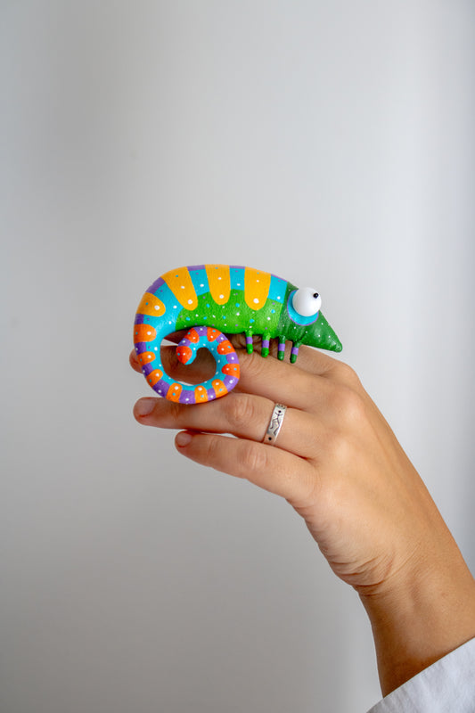 Handmade and hand painted Chameleon Brooch – Unique Art Jewelry by Marlitoyart