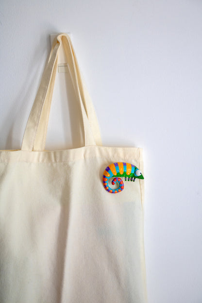 Handmade and hand painted Chameleon Brooch – Unique Art Jewelry by Marlitoyart