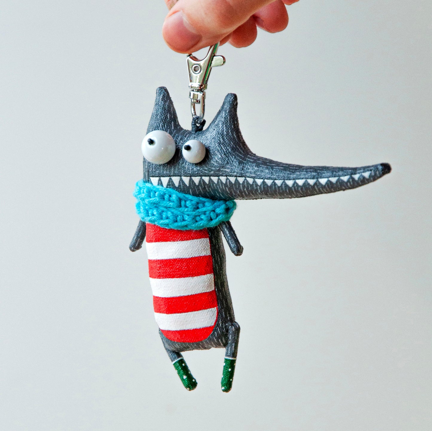 Handmade Little Wolf  in the Knitted Scarf Keychain | Marlitoyart