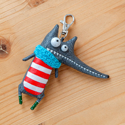 Handmade Little Wolf  in the Knitted Scarf Keychain | Marlitoyart