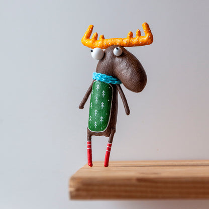 Handmade Little Moose , Pocket  Toy - Interior Sculpture | Marlitoyart