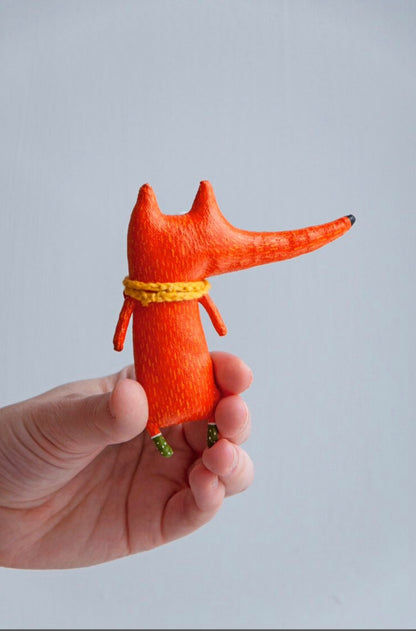 Handmade Sly Fox  with Big Red Heart Pocket Toy - Interior Sculpture | Marlitoyart